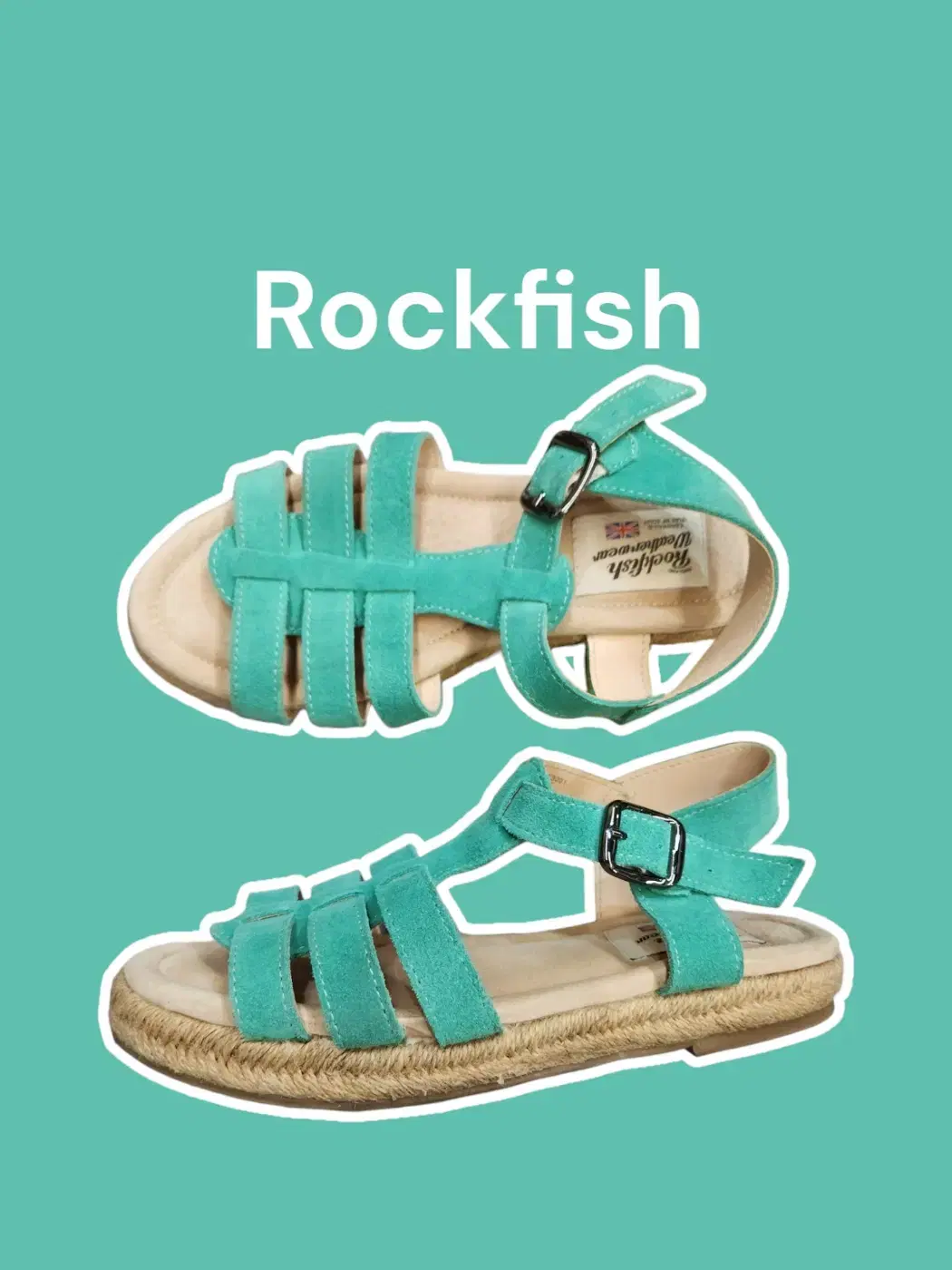 [uk4.5-240] Rockfish 락피쉬 스웨이드 라탄 샌들 민트