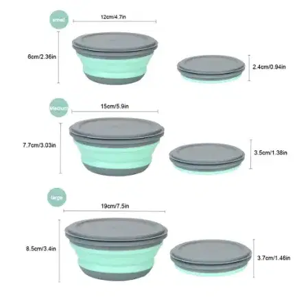 캠핑 그릇 3pcs 실리콘 뚜껑 식품 보관 애견 낚시 떡밥 그릇