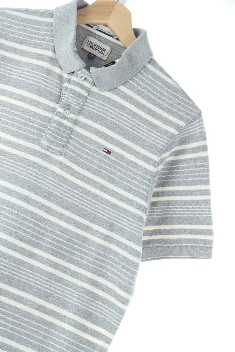 (M) Tommy Hilfiger Short Sleeve kara T-shirt Gray Stripe Amekazi-D141