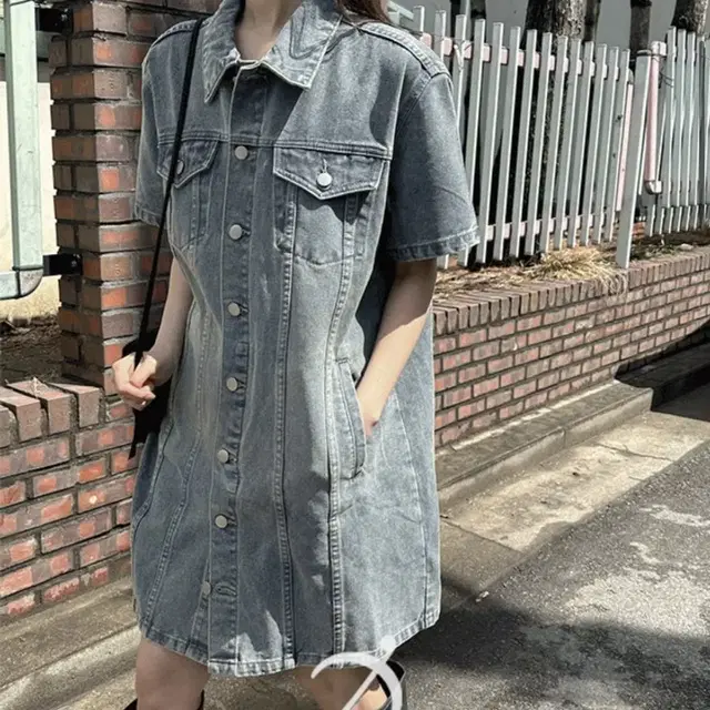 데일리쥬 [MADE] 올리비에 데님 카라 반팔 원피스