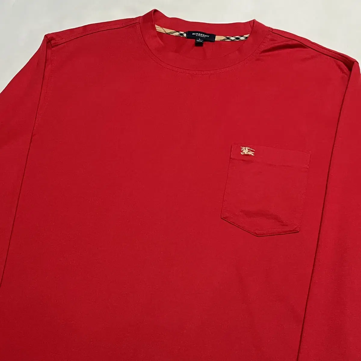 L Burberry Chest Pocket Red Long Sleeve