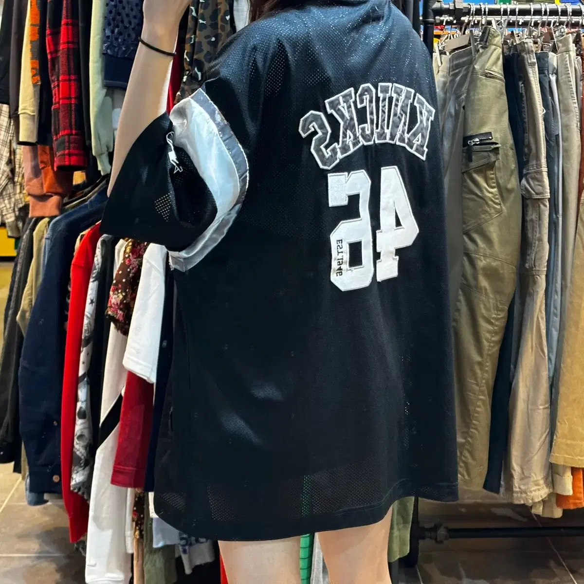 (No.9) NBA 뉴욕 닉스 블랙 반소매 카라 농구 유니폼 (XL)