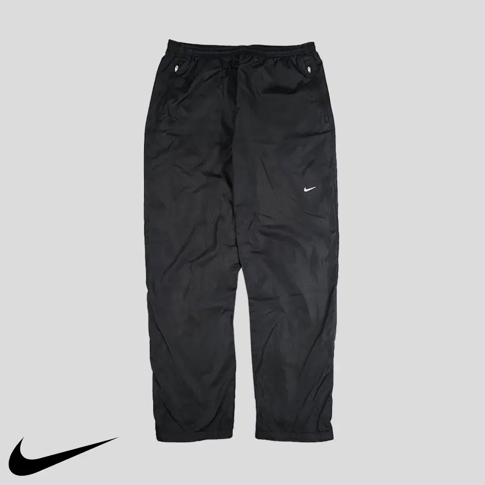 Nike 00s Black White Swoosh Reflective Nike Fit Banded Woven Track Pants