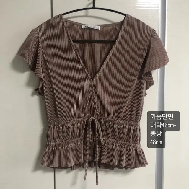 Zara 자라 플리츠 주름 반팔 탑 휴가룩 휴양지 발레코어 y2k