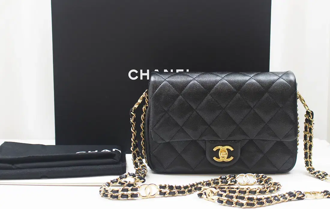 [Used] Chanel CC Logo Double Chain Flap Bag Mini Black