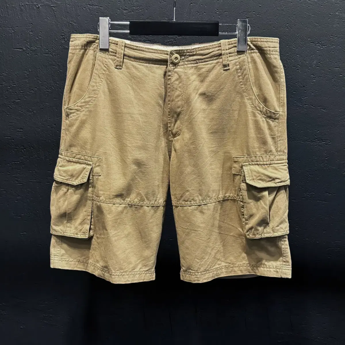 Versace Beige button pocket detail rear red logo summer cargo pants with button pockets