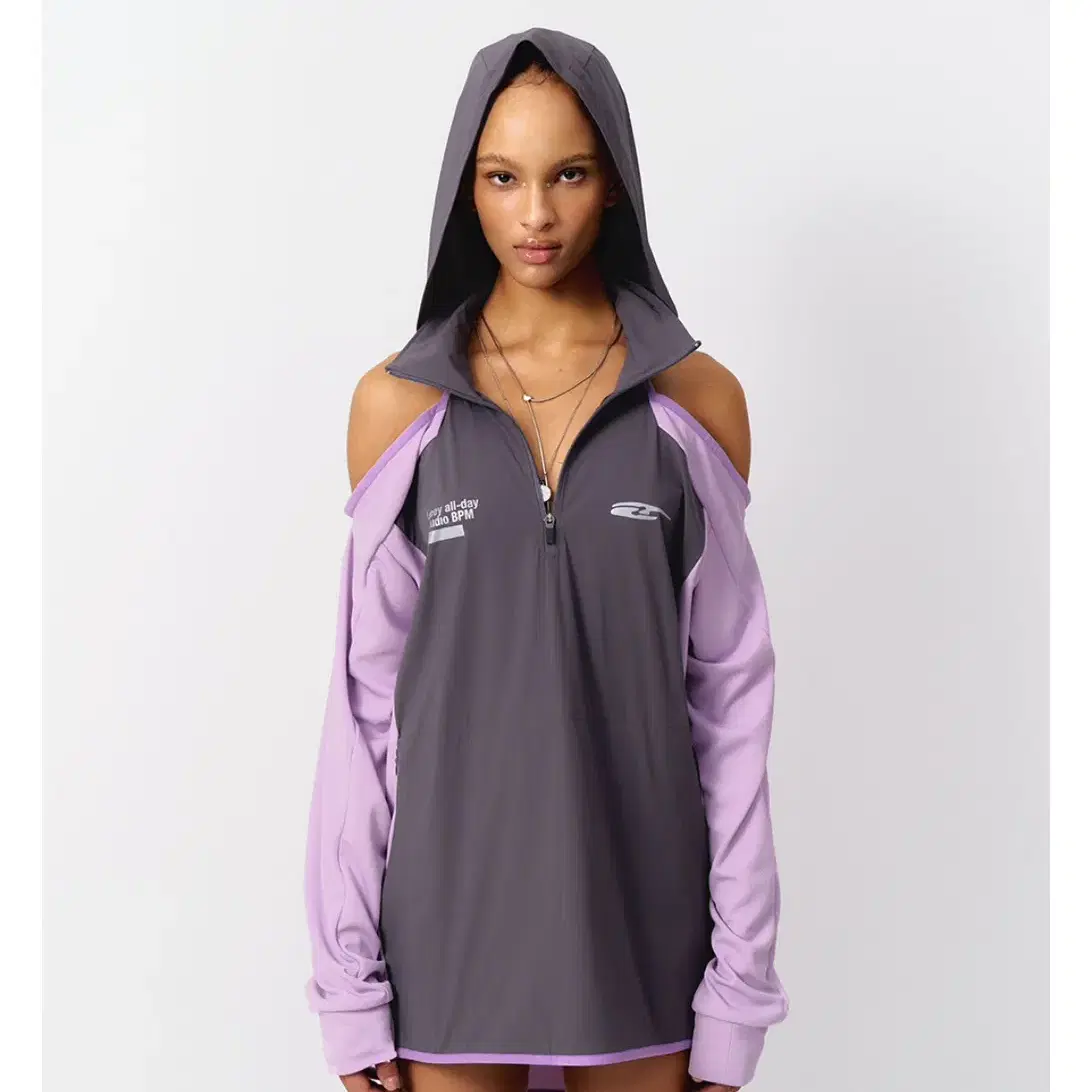 LEEY SPORTY OPEN SHOULDER HOODED GRAY