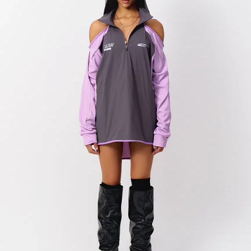 LEEY SPORTY OPEN SHOULDER HOODED GRAY