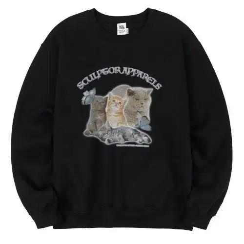 스컬프터 고양이 맨투맨 스웻셔츠 블랙 kitten boxy sweatsh