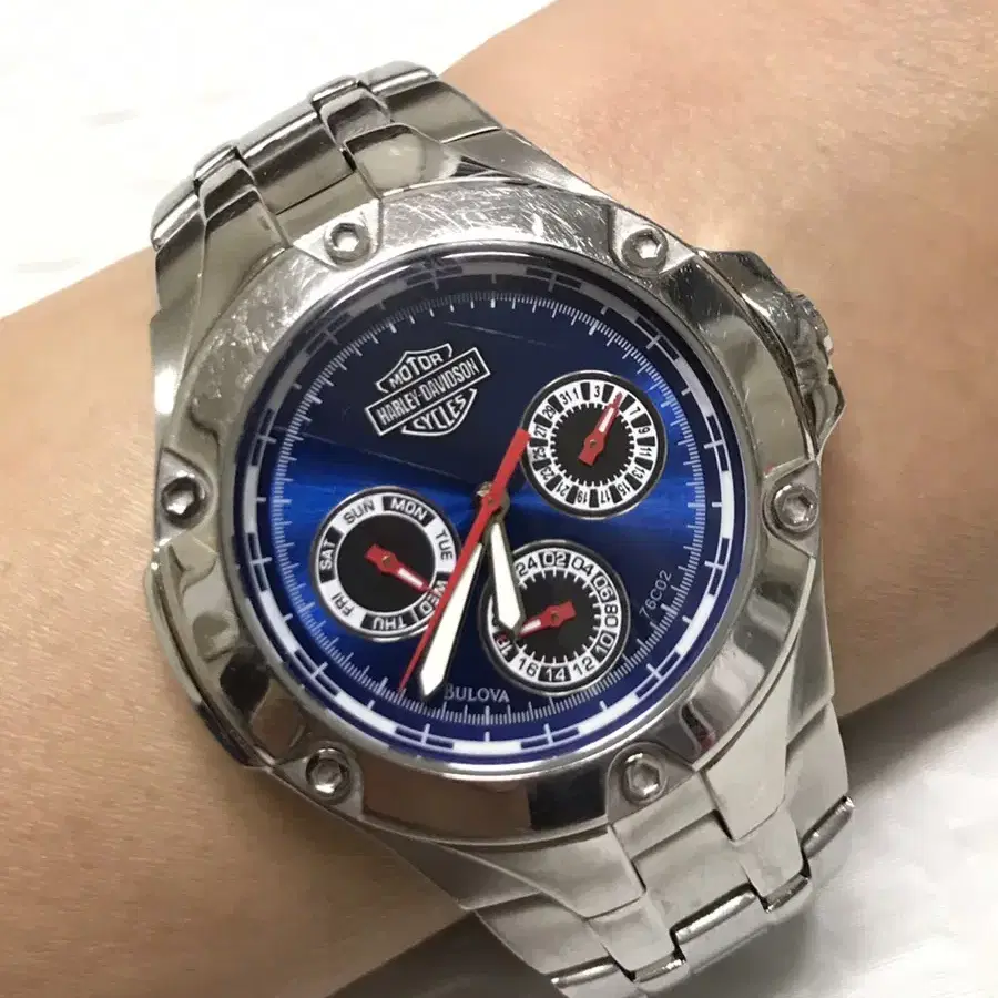 부로바 할리데이비슨 청판 메탈 쿼츠 손목 시계 Bulova