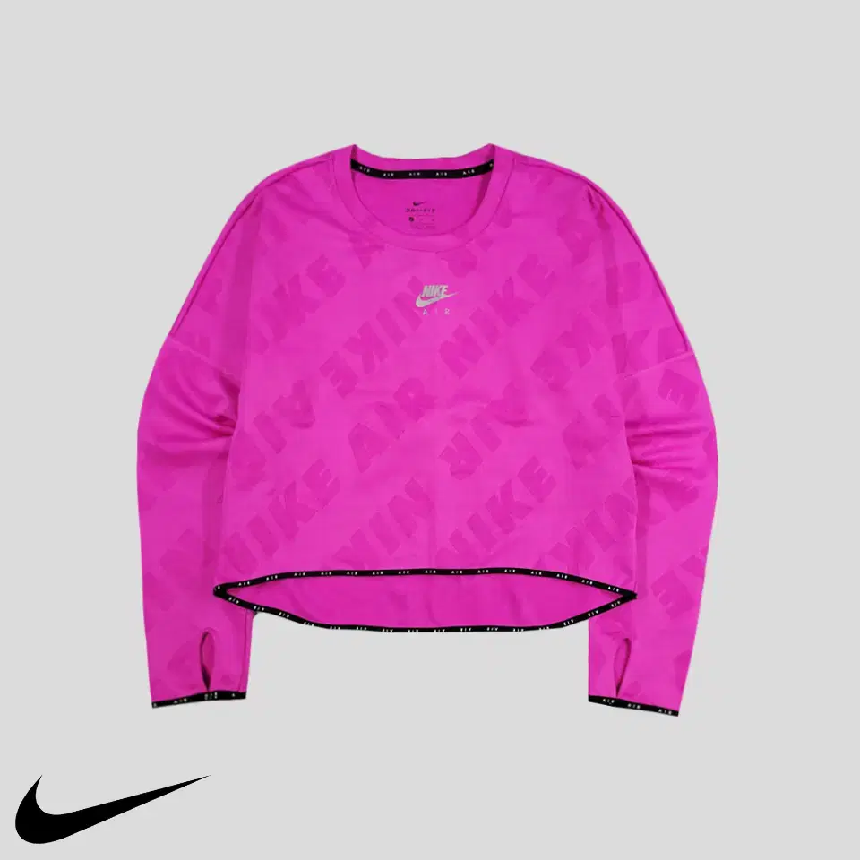 Nike Air Pink Tonal Spellpattern Mid Fuchsia Logo Dry Fit Poly Crop Long Sleeve