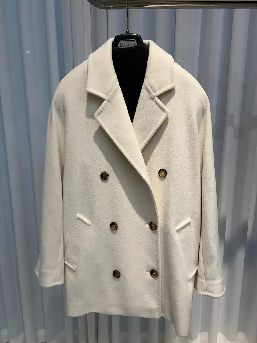 (38) Max Mara Double Button Label Short 101801 ikon Coat White