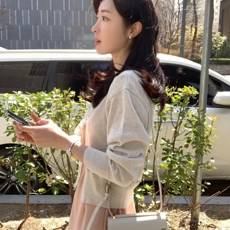 모아빈 Ribbon linen cardigan