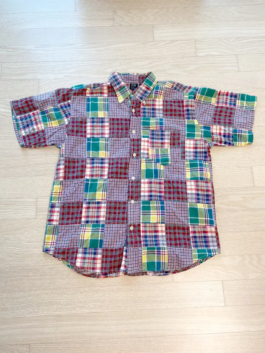 Vintage patchwork short sleeve shirt M 100 size patchwork shirt polo shirt