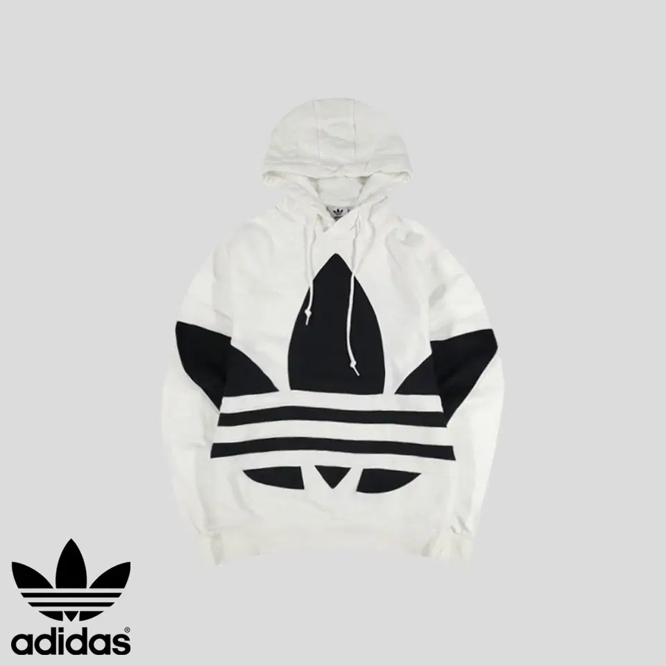 adidas White Black Big Trefoil Cotton100 Sweatshirt Hoodie M