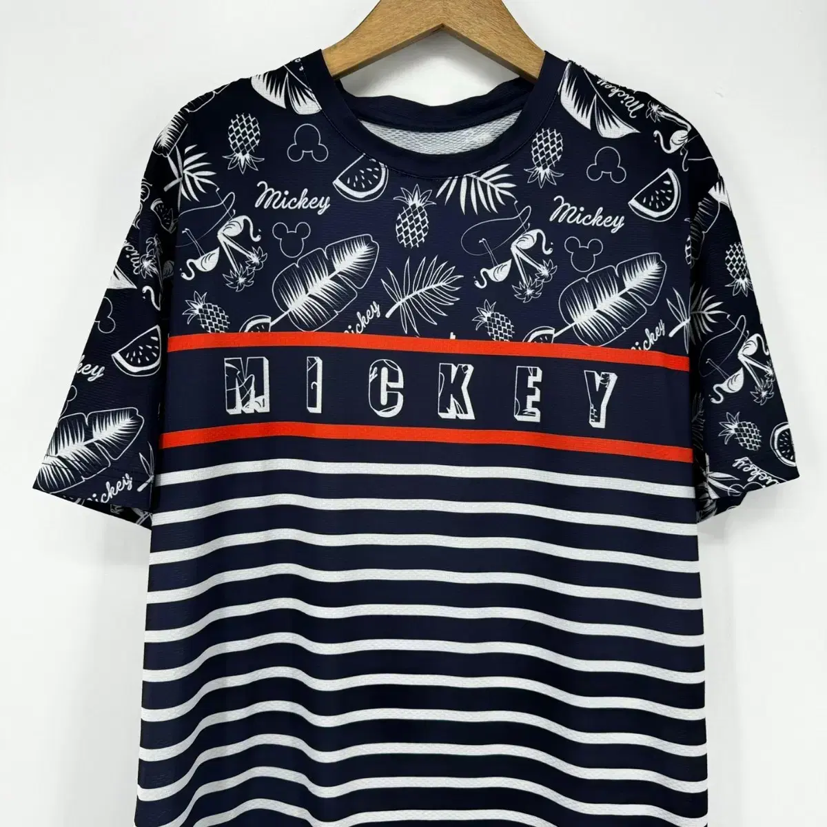 디즈니 미키마우스 하와이안 반팔 티셔츠 (105 size / NAVY)