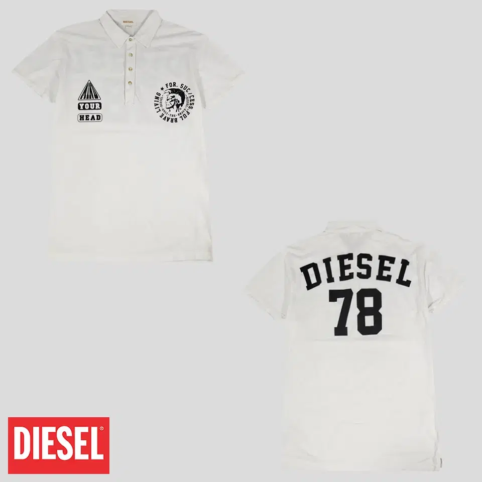 DIESEL 디젤 화이트 브레이브맨 프린팅 넘버78 프린팅 PK 피케 코