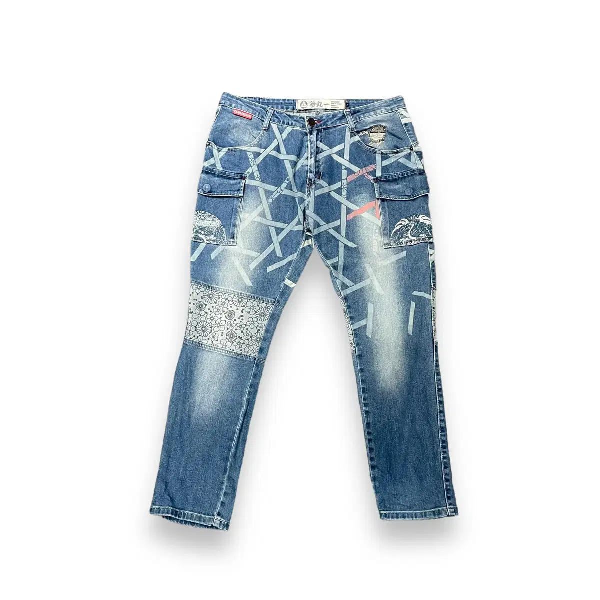 Sanmaruici Japanese Printed Cargo Denim Pants