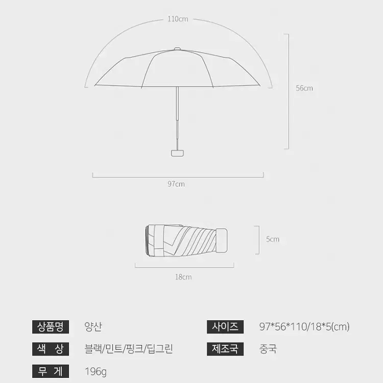 미니 암막양산 양우산 우양산 3단접이식 수동 자외선차단 양산 4color