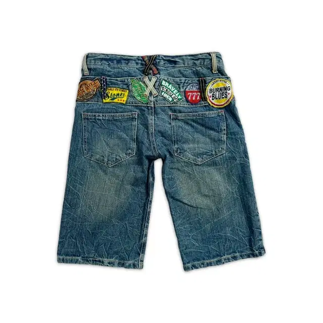 vintage patch double denim shorts