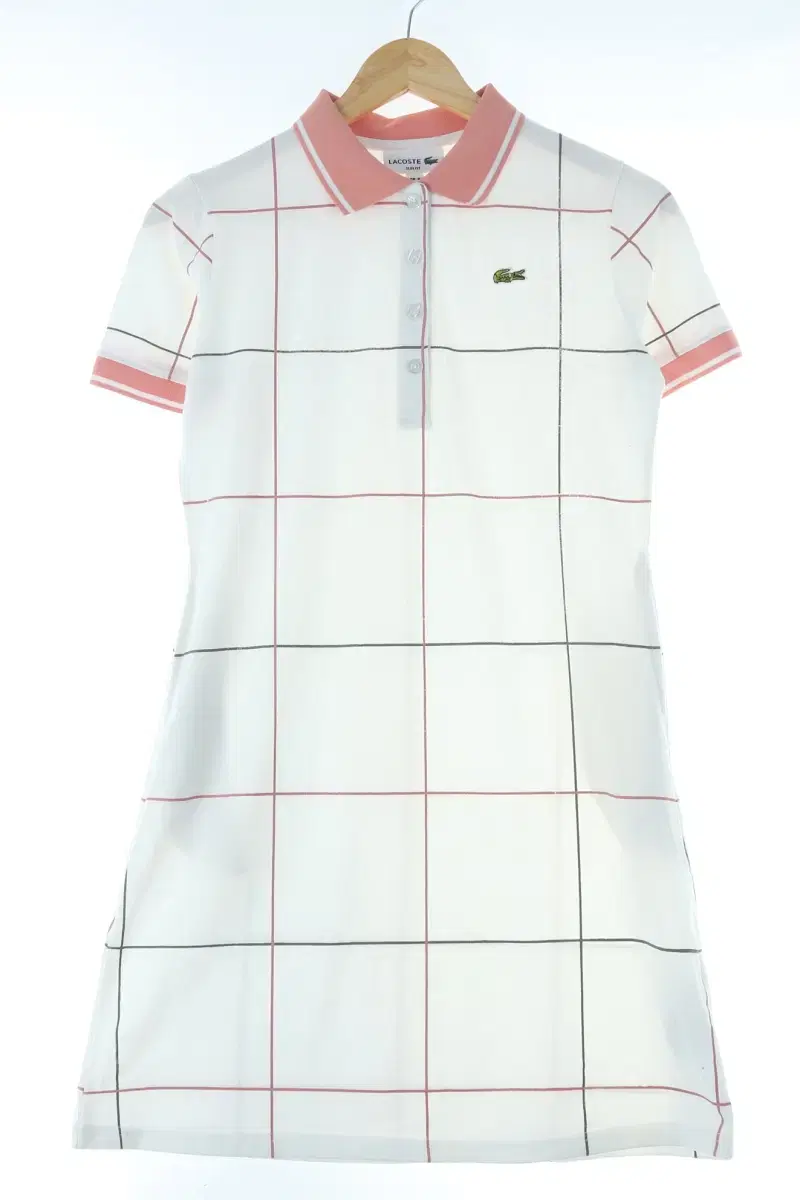 W(M) Lacoste VAHN SLEEVE kara T-SHIRT WHITE CHECK ONEPIECE-D22F