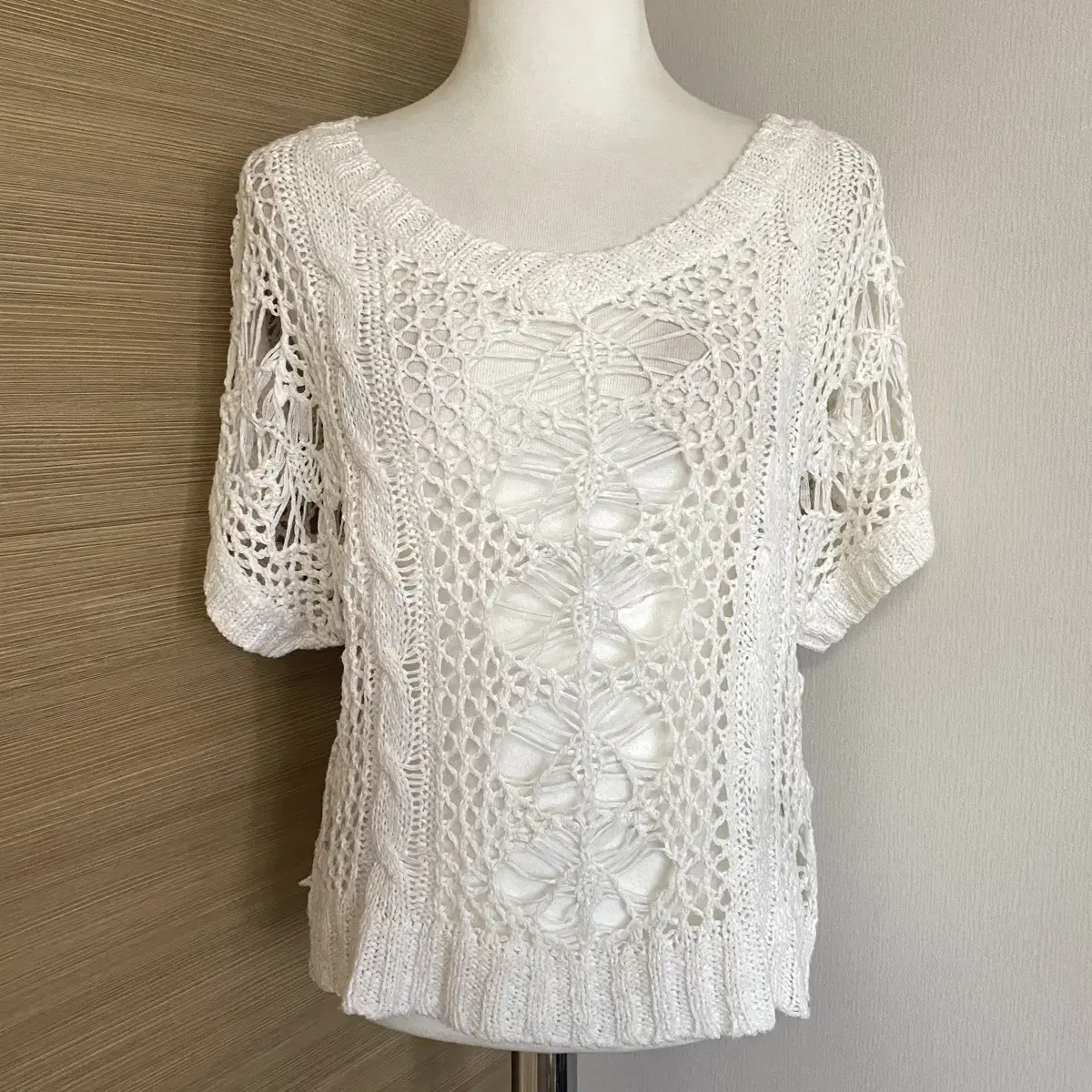 Japanese vintage white crochet knit mesh short-sleeved knit hippie ethnic grunge Mori look