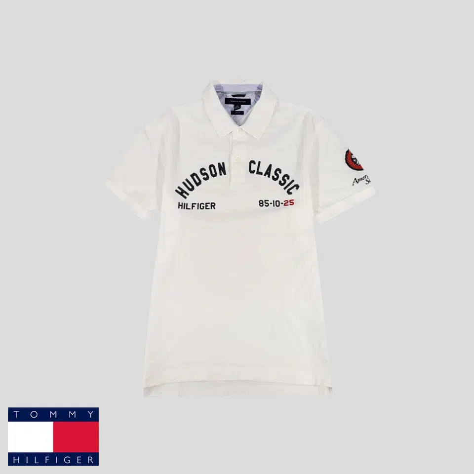 Tommy Hilfiger White Navy VelvetLogo Laurel Patch 100% Cotton Slim Fit PK