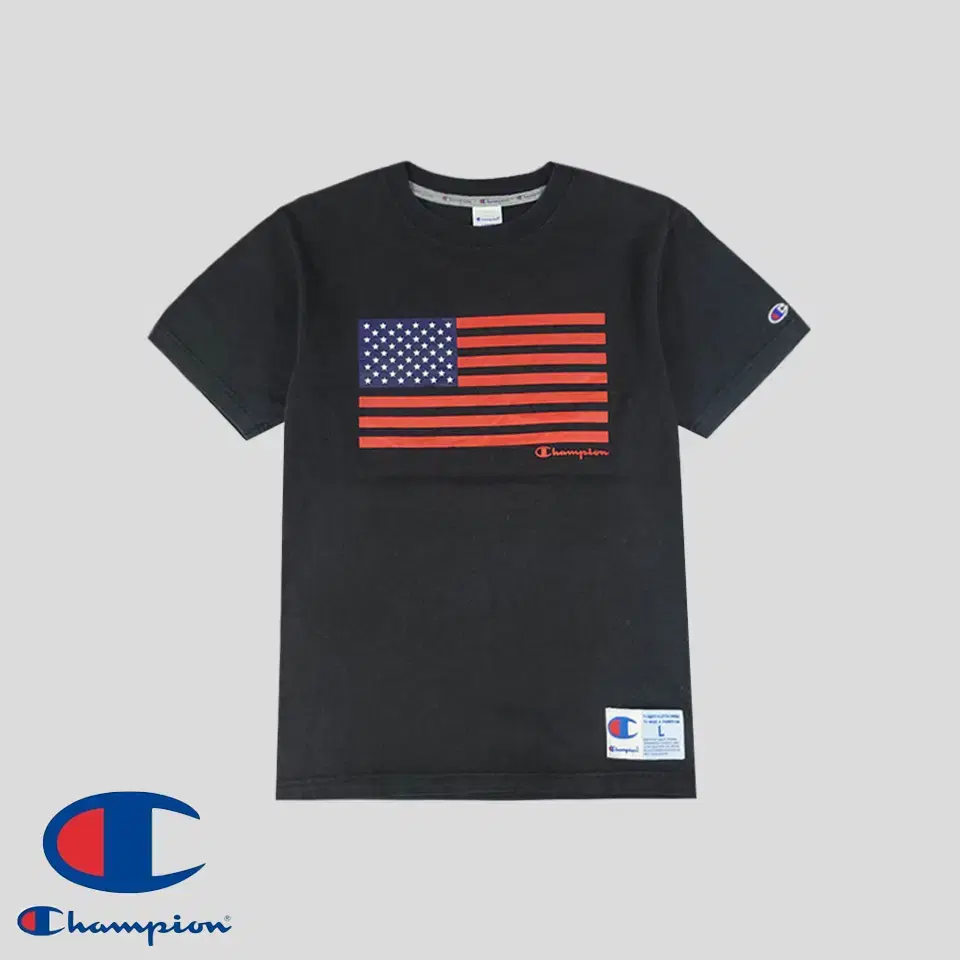 Champion Pigment Black Stars and Stripes Big Print Heavy Cotton100 Short Sleeve T-Shirt M