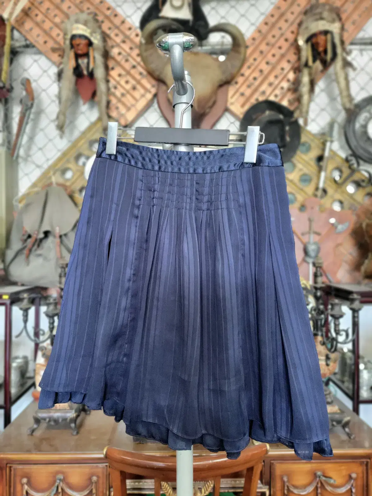 [ANIS] Navy chiffon double mini skirt