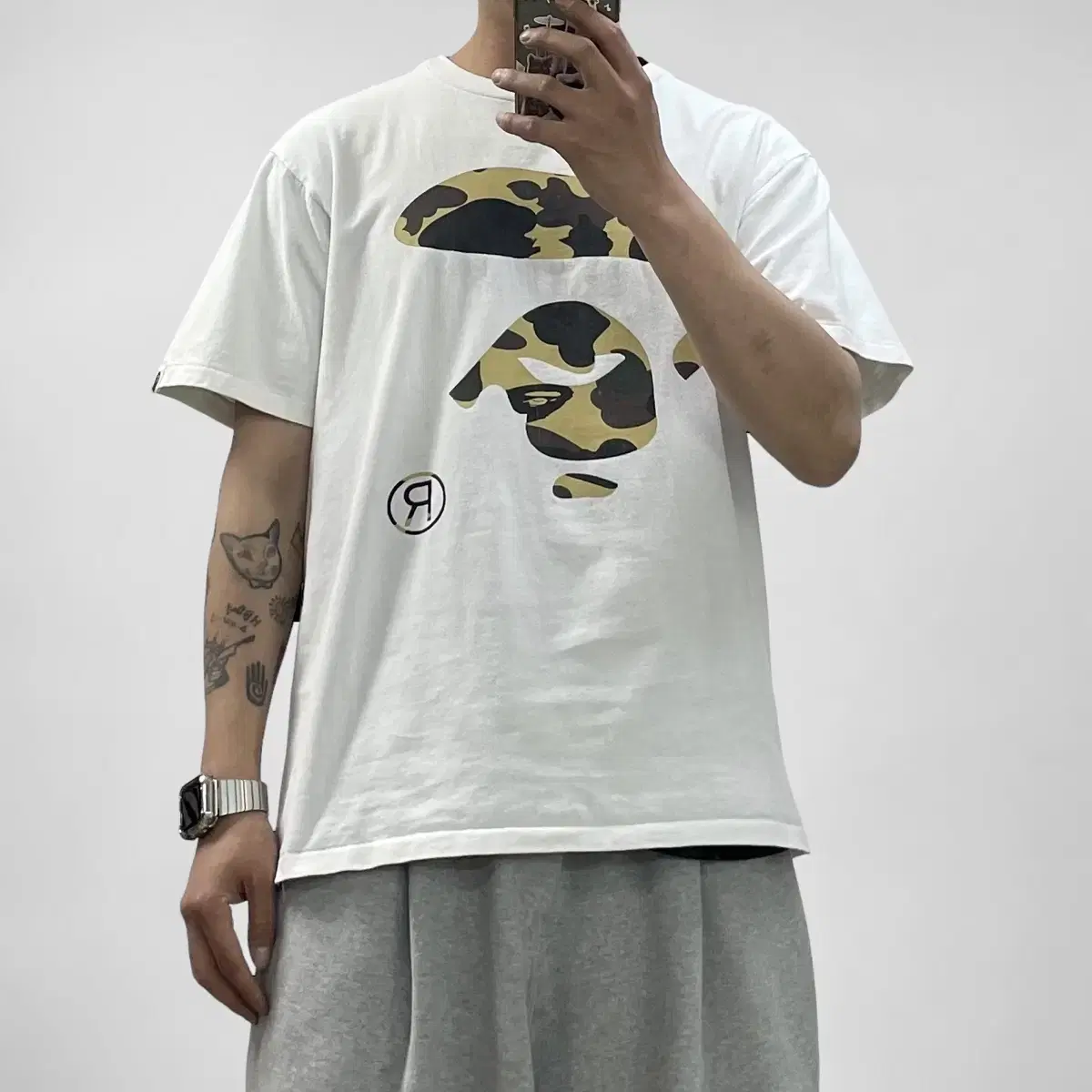 Bape Bape Big Saru Yellow Yellow Short Sleeve T-Shirt White