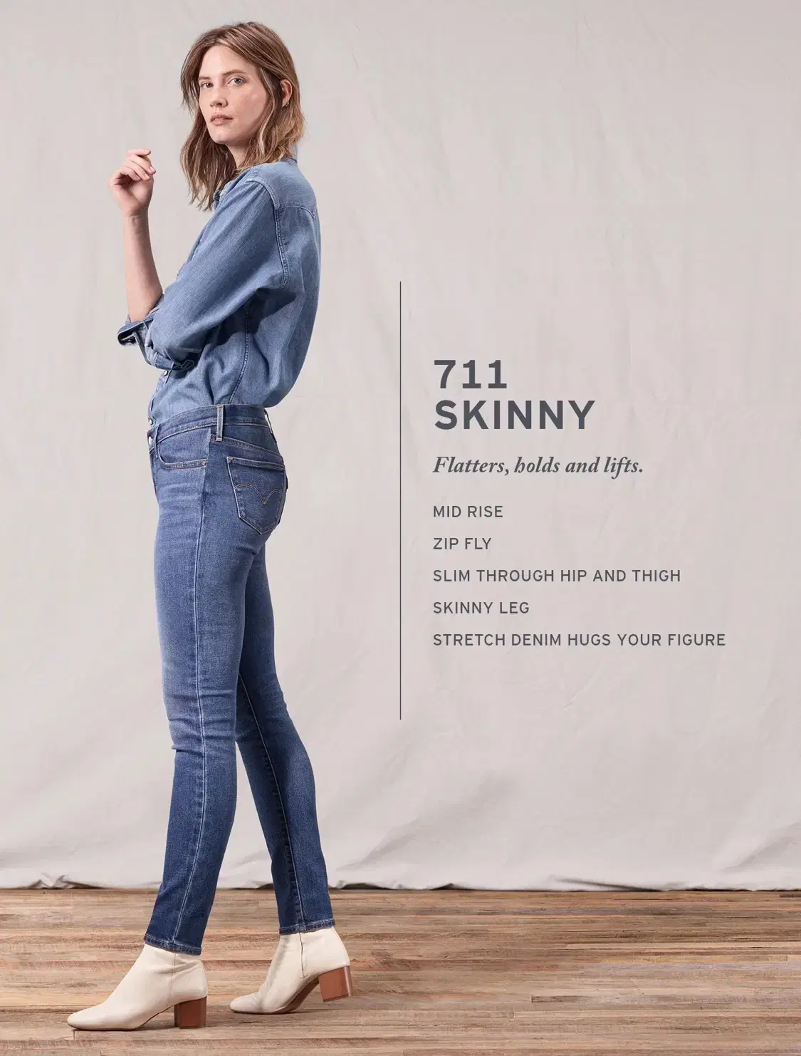 Levi's 711 Skinny Mid-Rise Ahxian Fit Denim