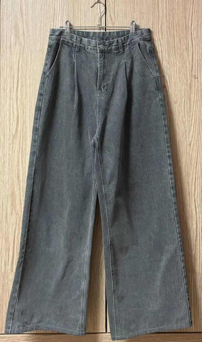 Six Degrees High Waist Pin Tuck Wide Long Denim Pants Gray