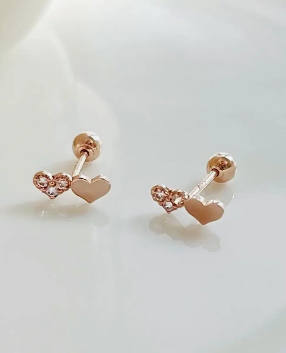 14K Earrings Cubic Double Heart Piercing Popular Best Best~!!! Pretty~~!!!