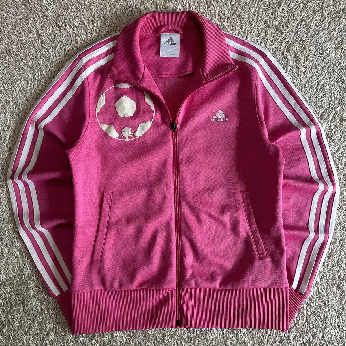 [S] 대장급) 아디다스 ADIDAS 축구공 삼각로고 트랙탑 져지 핑크