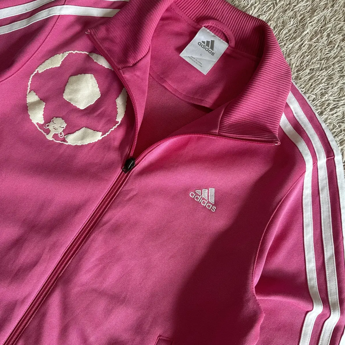 [S] 대장급) 아디다스 ADIDAS 축구공 삼각로고 트랙탑 져지 핑크