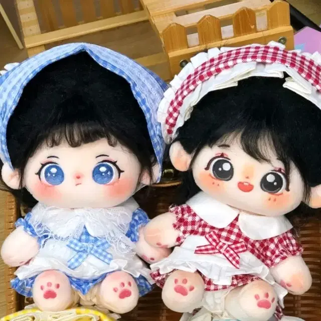 무속성 20cm 솜인형 옷 옷장 체크 에이프런 원피스 여솜 옷 양도