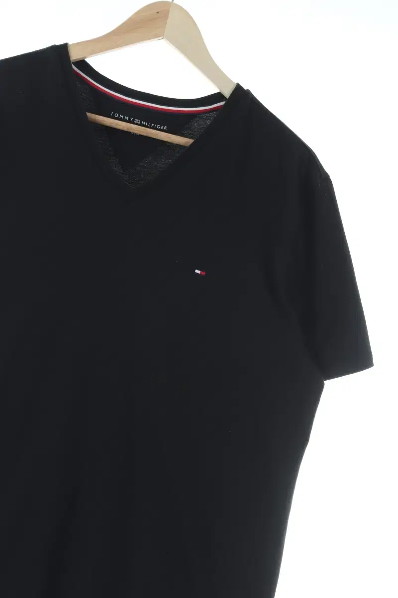 (L) Tommy Hilfiger Vahn T-Shirt Black Cotton Solid Boxy Fit-D42D