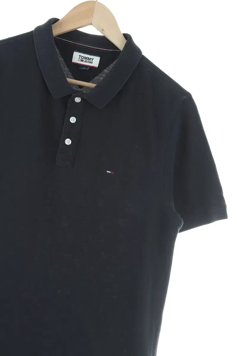 (L) Tommy Hilfiger Short sleeve kara T-shirt Black cotton plain solid-D39F