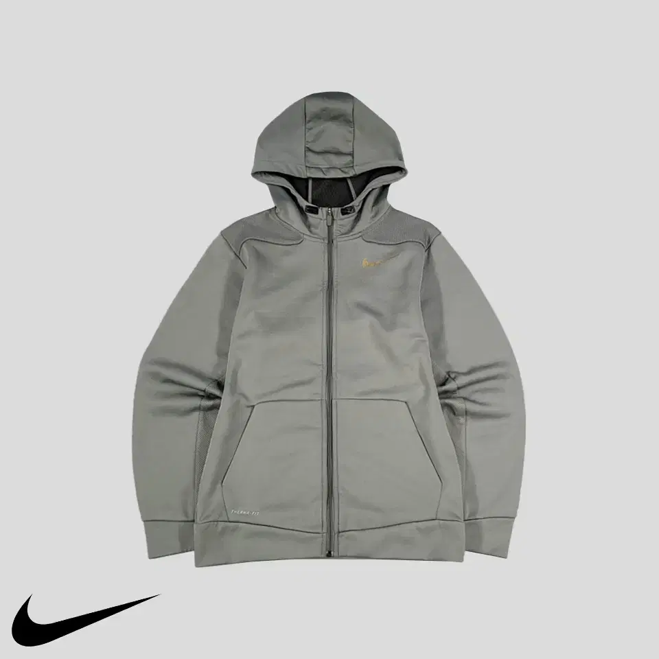 Nike Pistachio Grey Gold Swoosh Thermafit Functional Brushed Hoodie Zip Up M