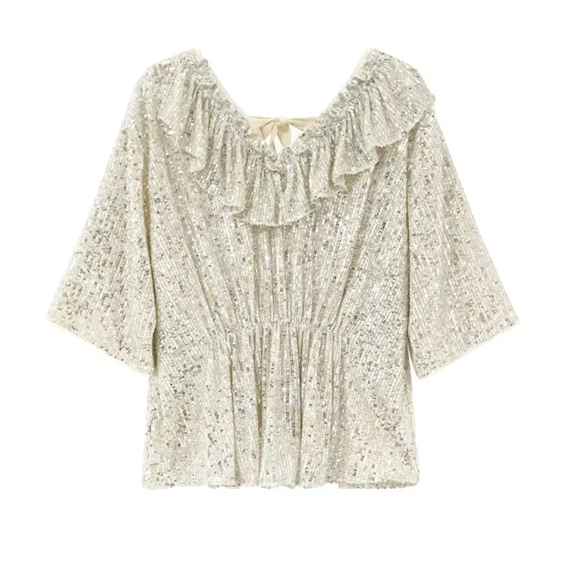 쟈니헤잇재즈 SEQUINED BACK RIBBON BLOUSE