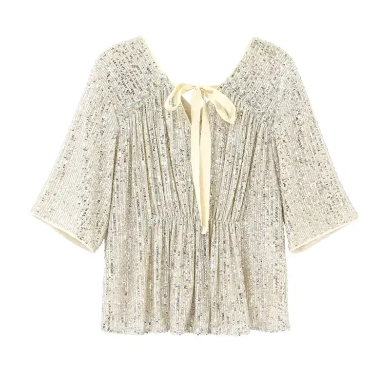 쟈니헤잇재즈 SEQUINED BACK RIBBON BLOUSE