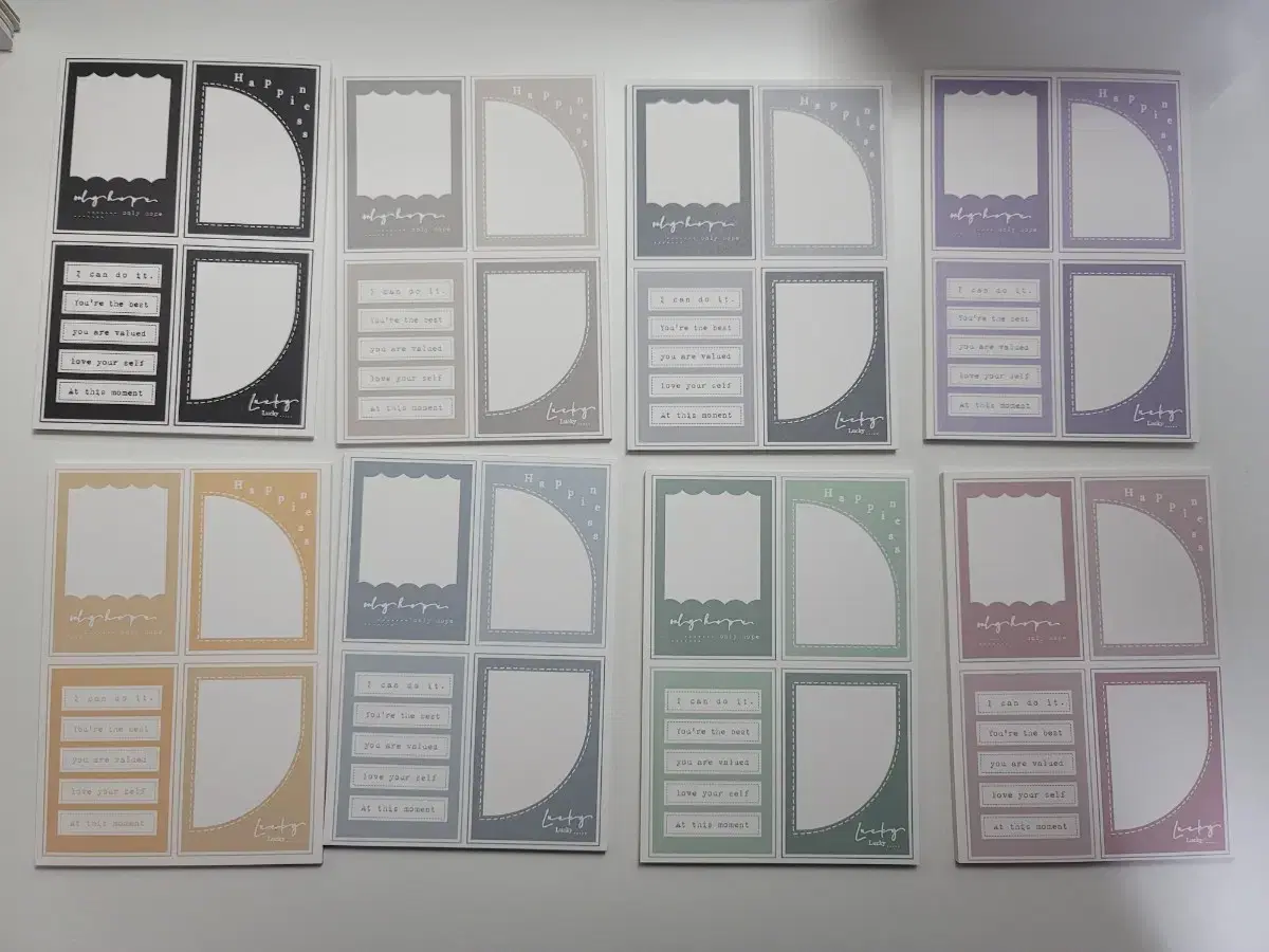 3 sheets each of 8 quatro frame notepads, 24 sheets total