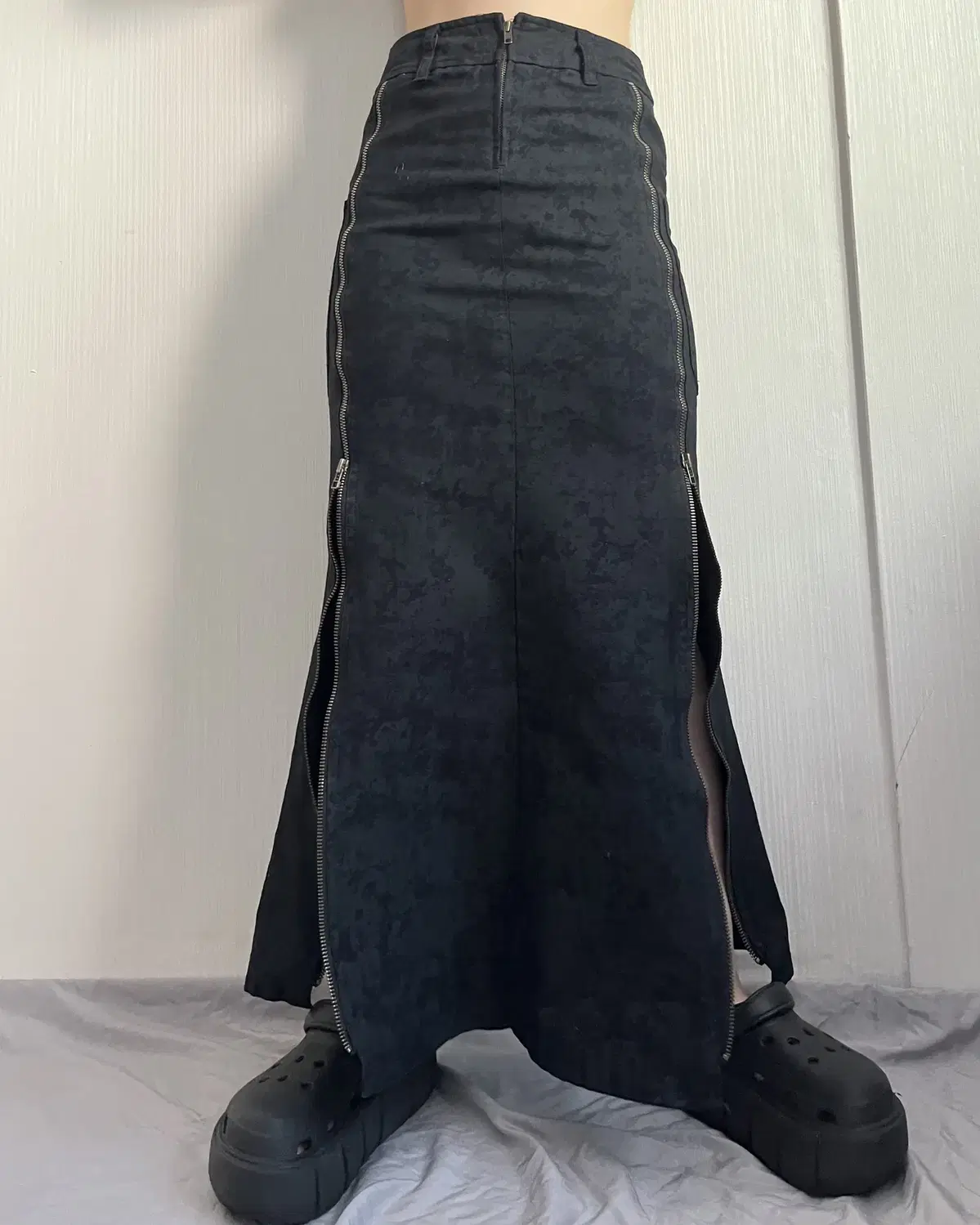 zipper point dyed maxi long skirt