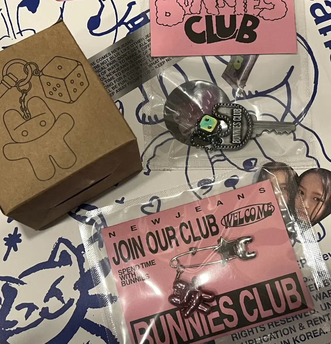 New Jeans bunnies Club Dice keyring key Safety Pin WTS