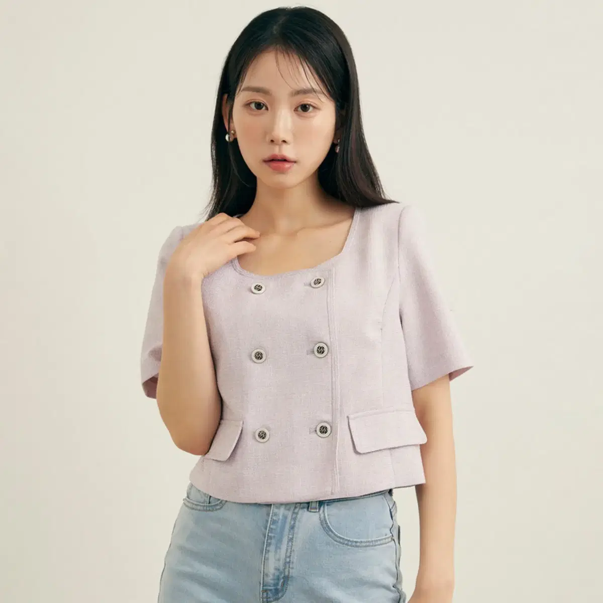 ROEM Vahn Short Sleeve Tweed Jacket Lavender