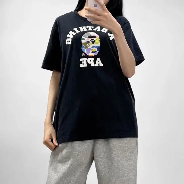 베이프 Bape 멀티 카모 사루 컬리지 반팔 티셔츠 블랙