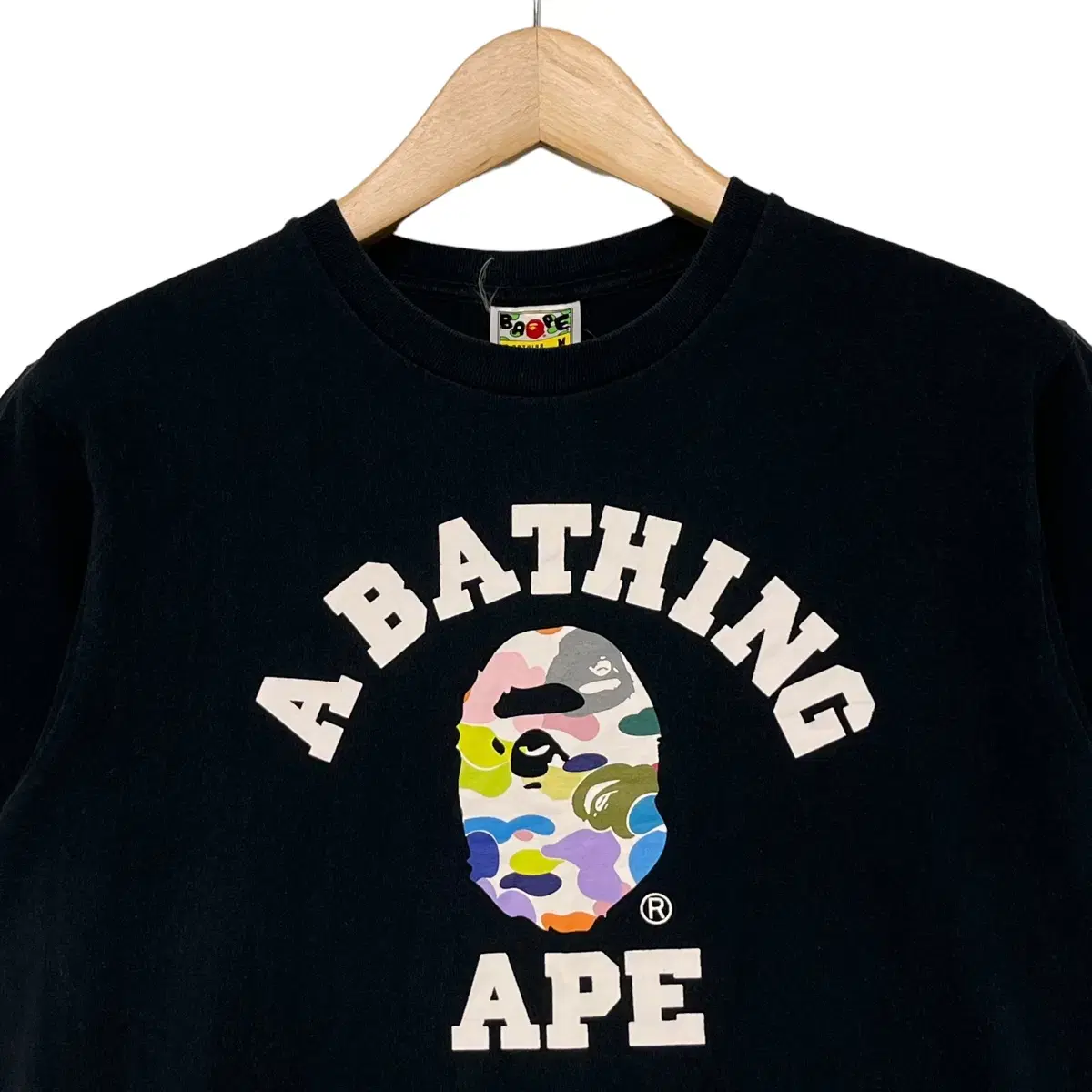 베이프 Bape 멀티 카모 사루 컬리지 반팔 티셔츠 블랙