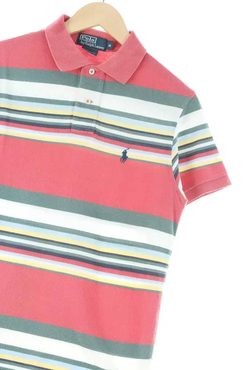 (M) Polo Ralph Lauren Short-sleeved kara T-shirt Striped cotton amechage-D472