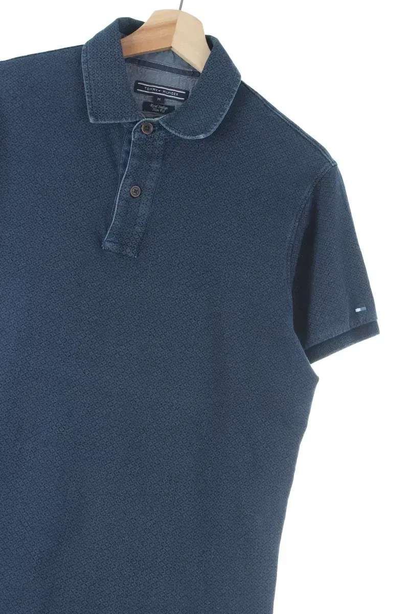 (M) Tommy Hilfiger Short-sleeved kara T-shirt Navy cotton old-school basic fit-D415