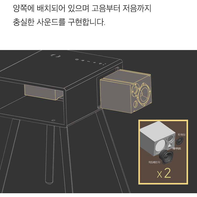 오브제 협탁 수납형 블루투스 스피커 무선충전기 무드등 2컬러